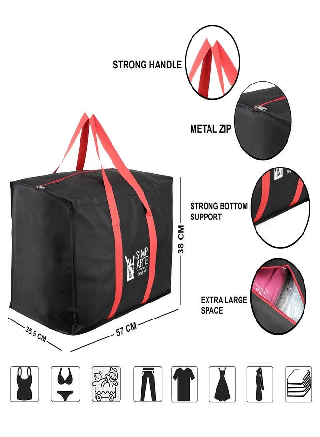 SIMPARTE Big Nylon Underbed Storage Bag Pack of 1 for Clothes, Comforters, Blankets, Toys, Books & Stationery - Moisture Proof Organizer with Zippered Closure & Strong Handle (Black, 57 x 38 x 35 cm) - Image 5